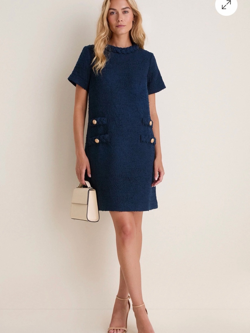 Tuckernuck Jackie Dress - Navy Short-Sleeve Tweed Shift Dress